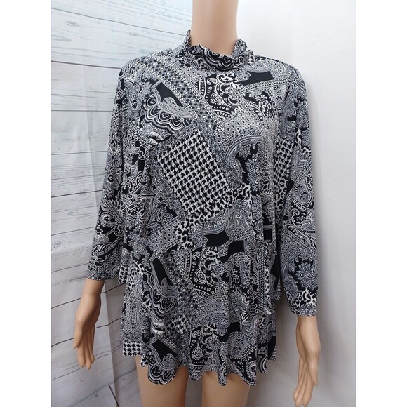 Susan Graver Womens Top Black Tiered Loose Flowy Layered Lagenlook Paisley L - Picture 1 of 10